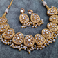 Golden Plating Kundan Stone and Pearl on Drop Necklace With Earrings
