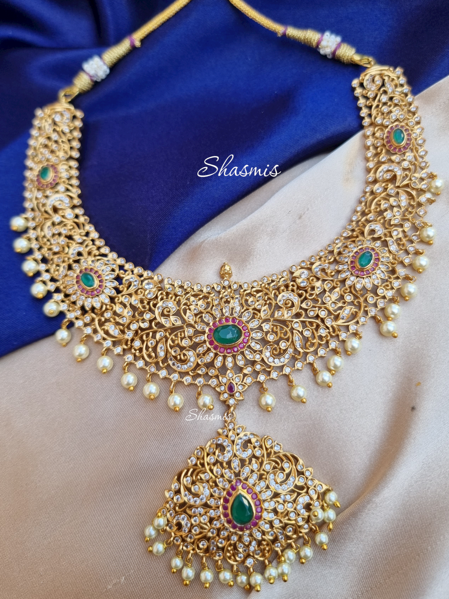 Statement Necklace With Ruby and White Stones 