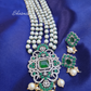 White and Green Long American Diamond Necklace With Earrings