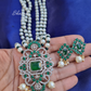 White and Green Long American Diamond Necklace With Earrings