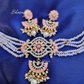 Baby Pink Color Stone American Diamond Necklace With Earrings