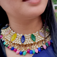 Amazing Oval Shape Multi Color Carved Stones With Kundan Beads And Stone Necklace With Earrings