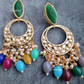 Amazing Oval Shape Multi Color Carved Stones With Kundan Beads And Stone Necklace With Earrings