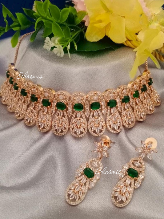 Green color Stone American Diamond Necklace