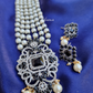White And Black Stone American Diamond Long Necklace With Earrings