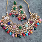 Kundan Stones Necklace And Earrings With Pearl On Drop And Almond shape Carved Stones
