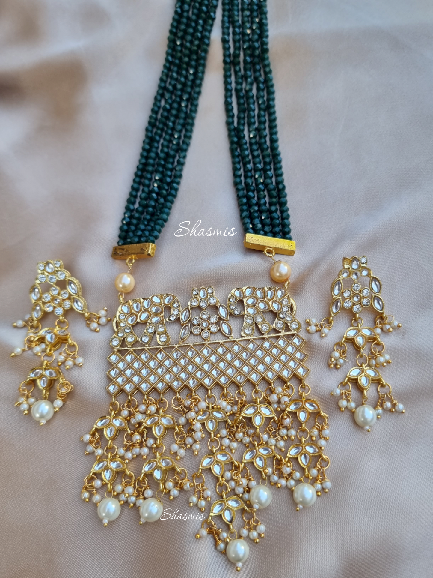 Elephant Design Kundan Long Necklace With Earrings
