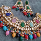 Kundan Stones Necklace And Earrings With Pearl On Drop And Almond shape Carved Stones