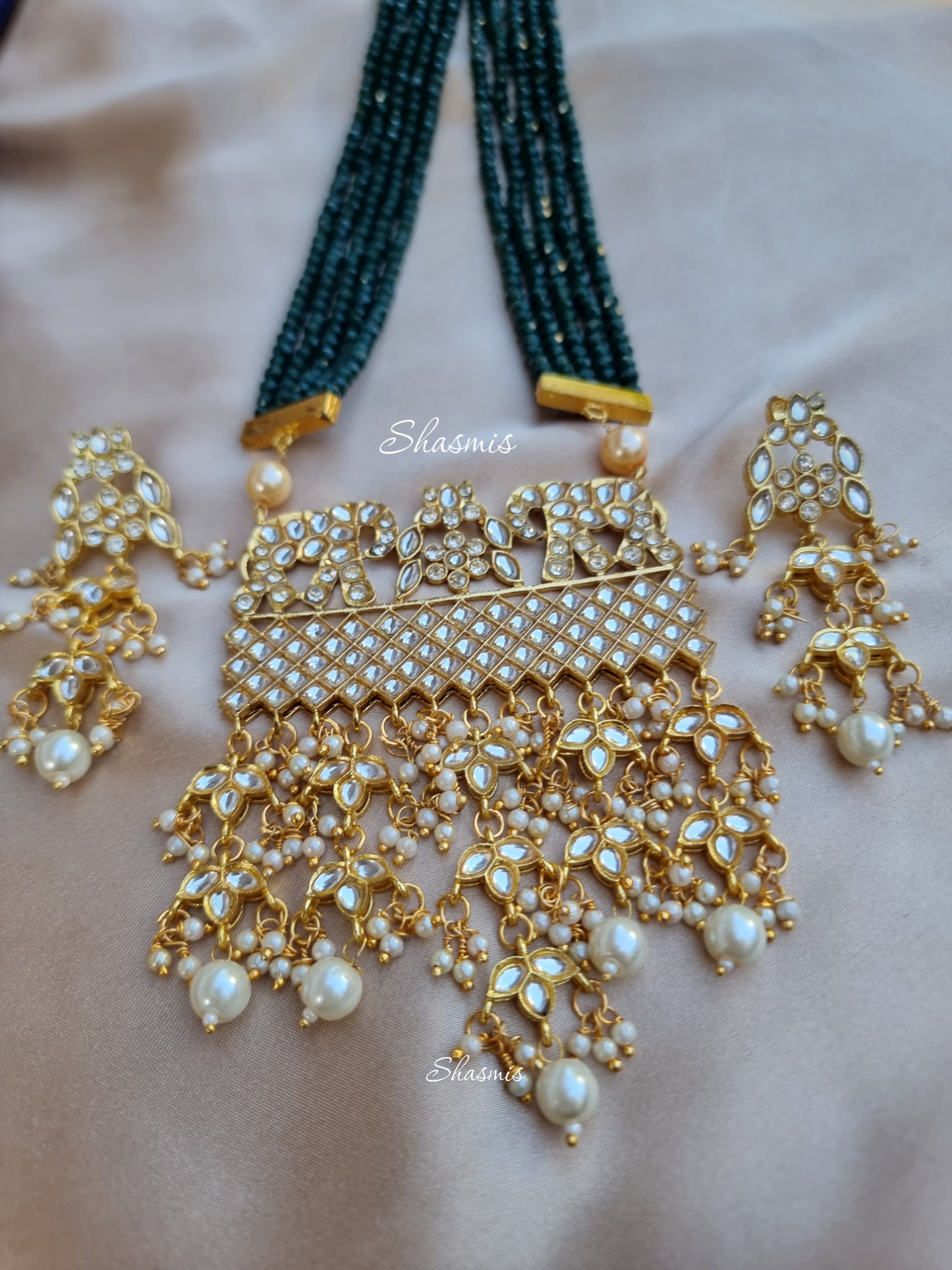 Elephant Design Kundan Long Necklace With Earrings