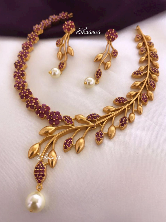 Emerald Stone Temple Jewellery With Earrings