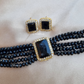 Black Centre Stone American Diamond Necklace With Earrings