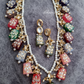 Kundan Stones With Navratan Beads On Drop Necklace with Earrings