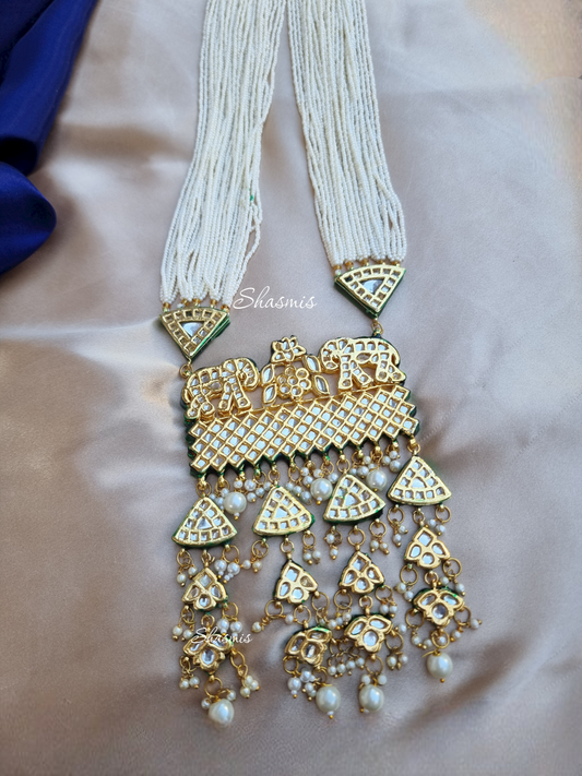 Long White Kundan Necklace With Back Side Meenakari Work, Both Ways Wearable