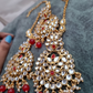 Red Color Kundan Bridal Jewellery With Earrings and Mangtika