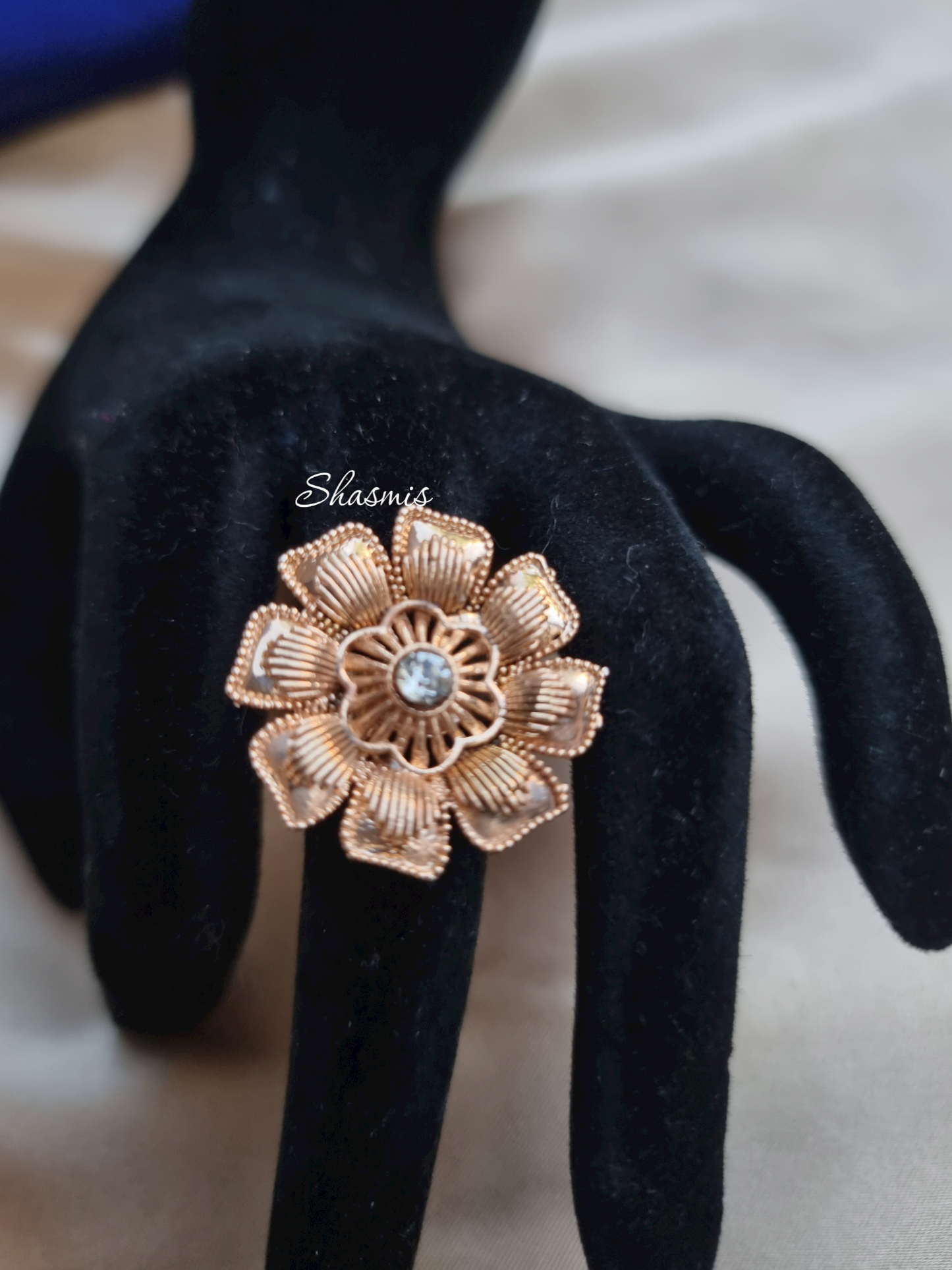 Rose Gold Flower With Centre Stone Ring