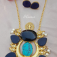 Turquoise Druzy Centre Stone and Blue Stone Necklace With Earrings 