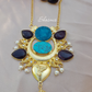 Gold Plated Druzy Necklace With Long Chain 