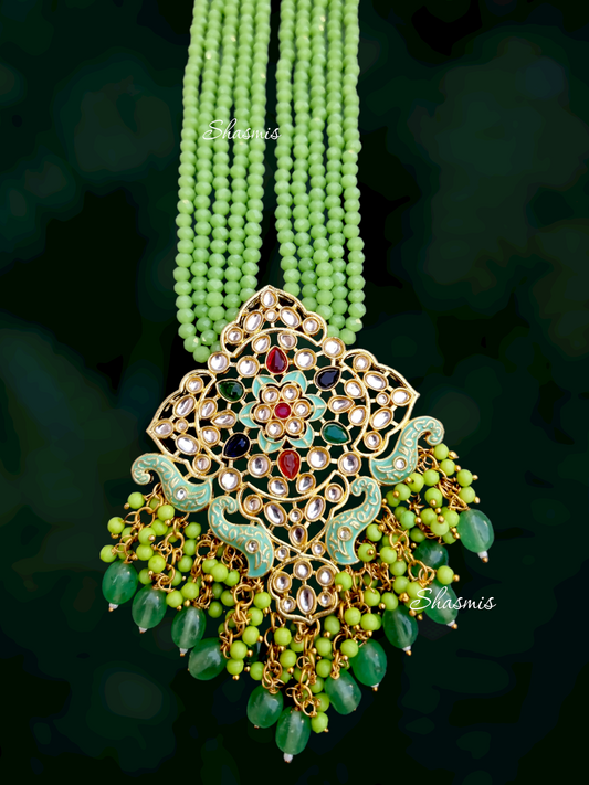 Mint Green Necklace With Kundan Beads