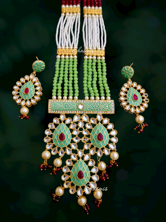 Mint Green color with Kundan Stones Necklace With Earrings