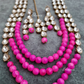 Pink Beads With White Stones Long Layered Necklace Combo