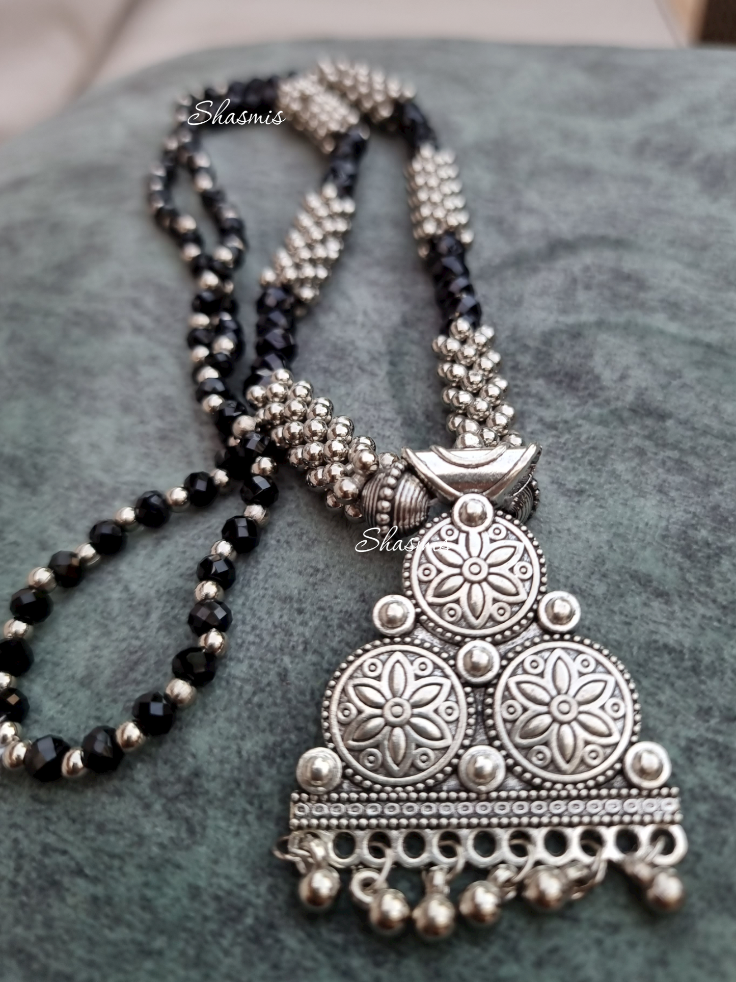 Mangalsutra Black and Silver Beads With Silver Pendant