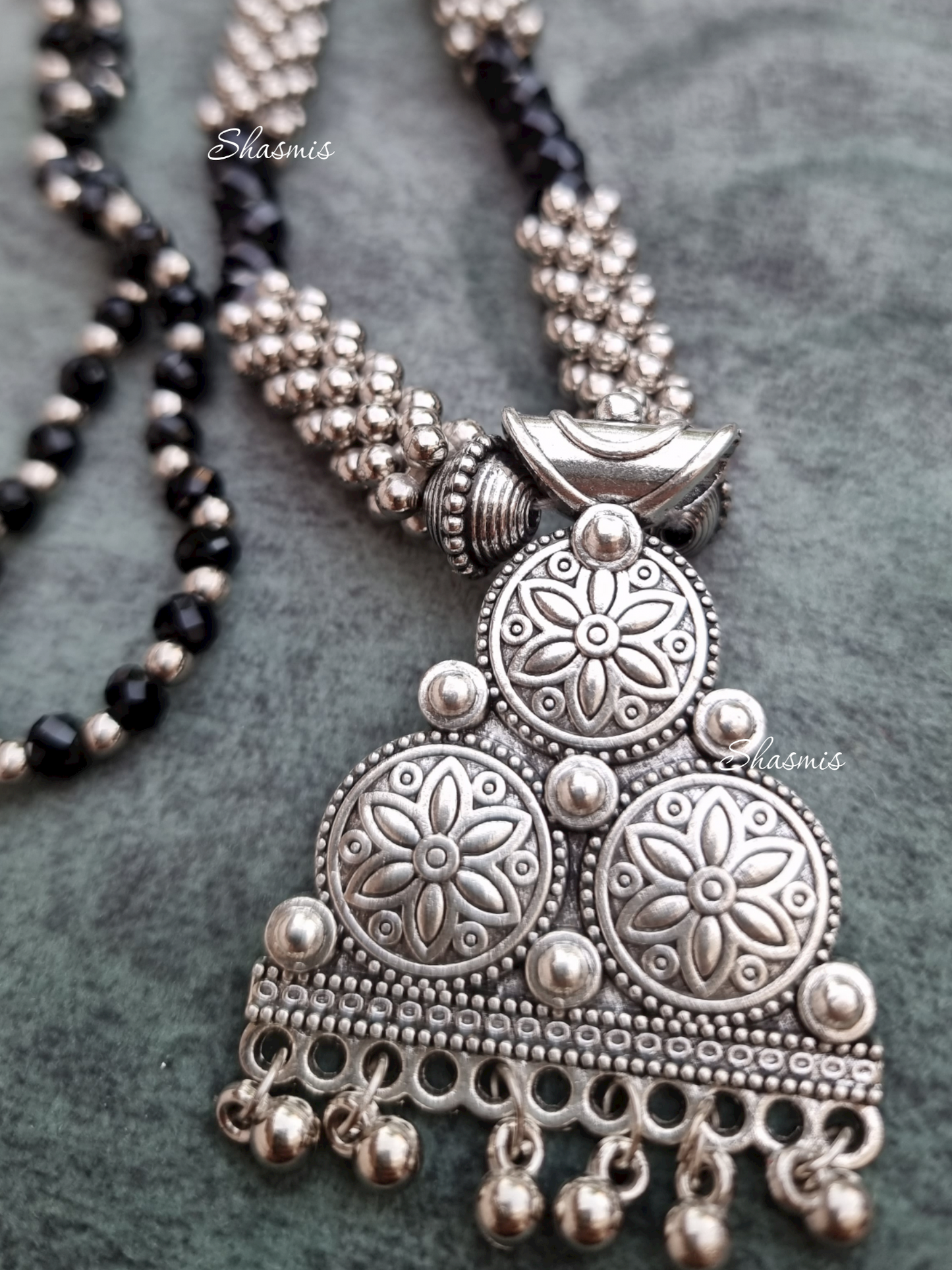 Mangalsutra Black and Silver Beads With Silver Pendant