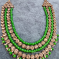 Green Color Beads with Golden Stones Necklace