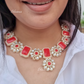 Red Color Stone Necklace With Earrings and Mangtika