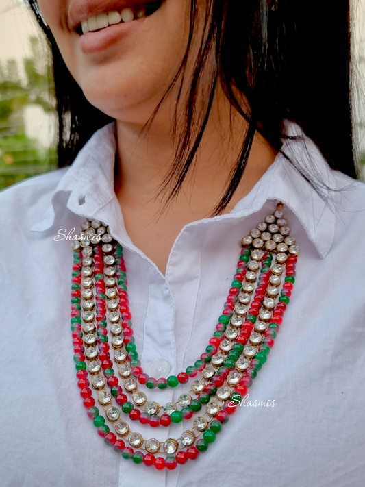 Multi Layer Beads With Stones Necklace