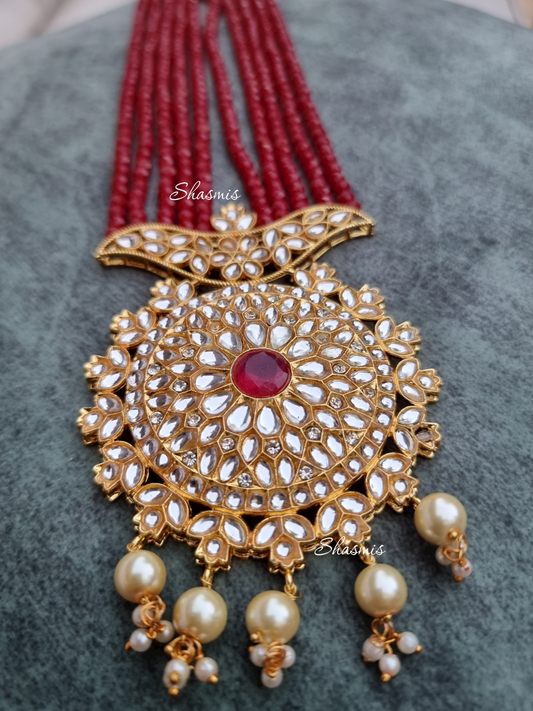 Red Beads Necklace And Earrings