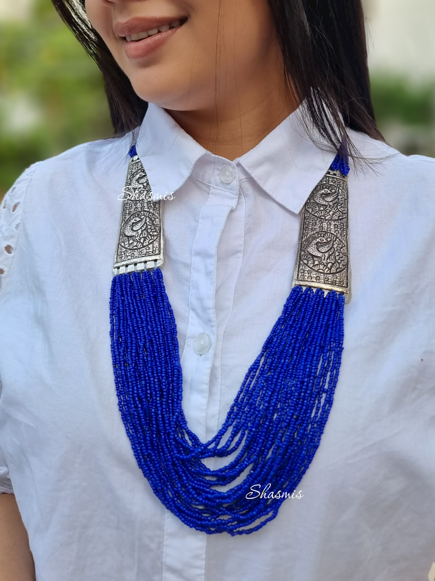 Beads With Multi Layered Necklace with Oxidised Metal