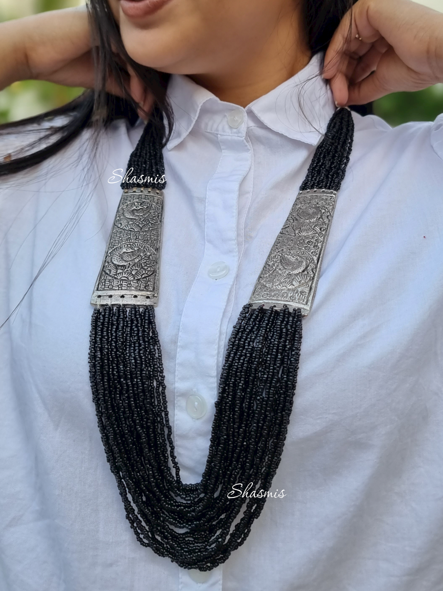 Beads With Multi Layered Necklace with Oxidised Metal