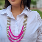 Pink Beads With White Stones Long Layered Necklace Combo