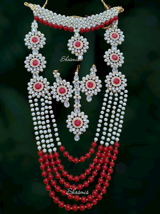 Long Layer Glass Kundan Choker With Earrings And Mang Tika Combo Set 