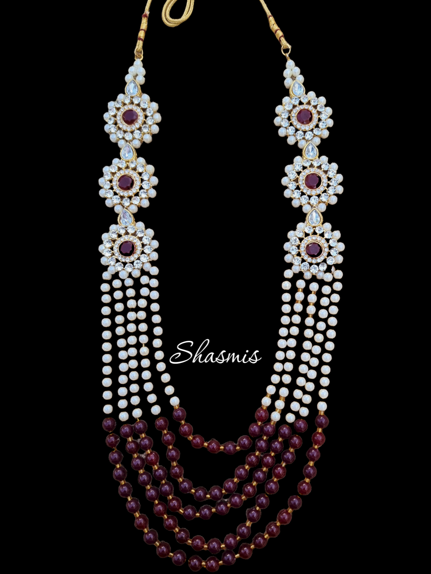 Maroon Color Kundan Long Layer Glass Necklace