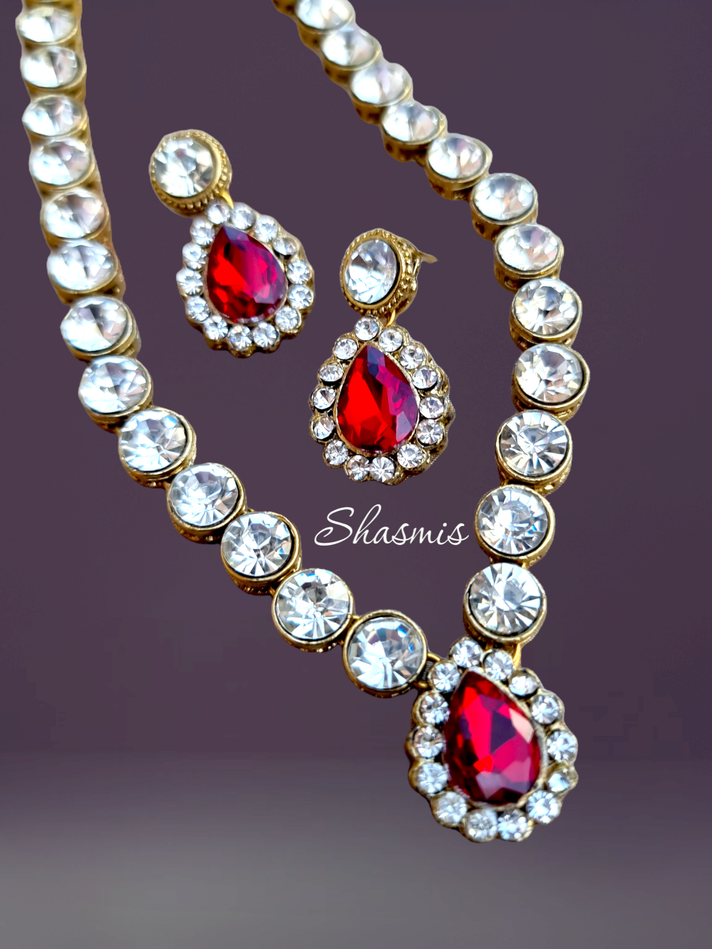 Red Color Glass Kundan Necklace