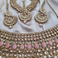 Pink Color Broad Bridal Necklace With Mathapatti and Earrings