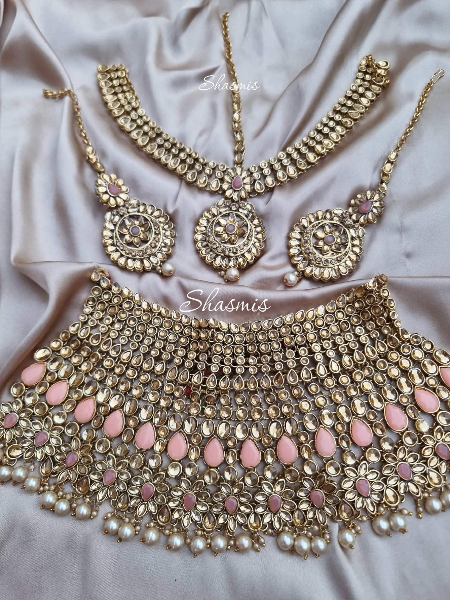 Indian Bridal Gold tone Pearl Chain Necklace Gold Plated Bollywood Jewellery  Set | eBay