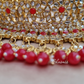 Red Color Kundan Bridal Jewellery With Earrings and Mangtika