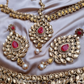 Red Color Rhinestone Heavy Bridal Necklace Set With Mathapatti and Earrings