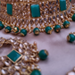 Green Color Stone Bridal Necklace With Mangtika and Earrings