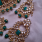 Green Color Stone Bridal Necklace With Mangtika and Earrings