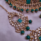 Green Color Stone Bridal Necklace With Mangtika and Earrings