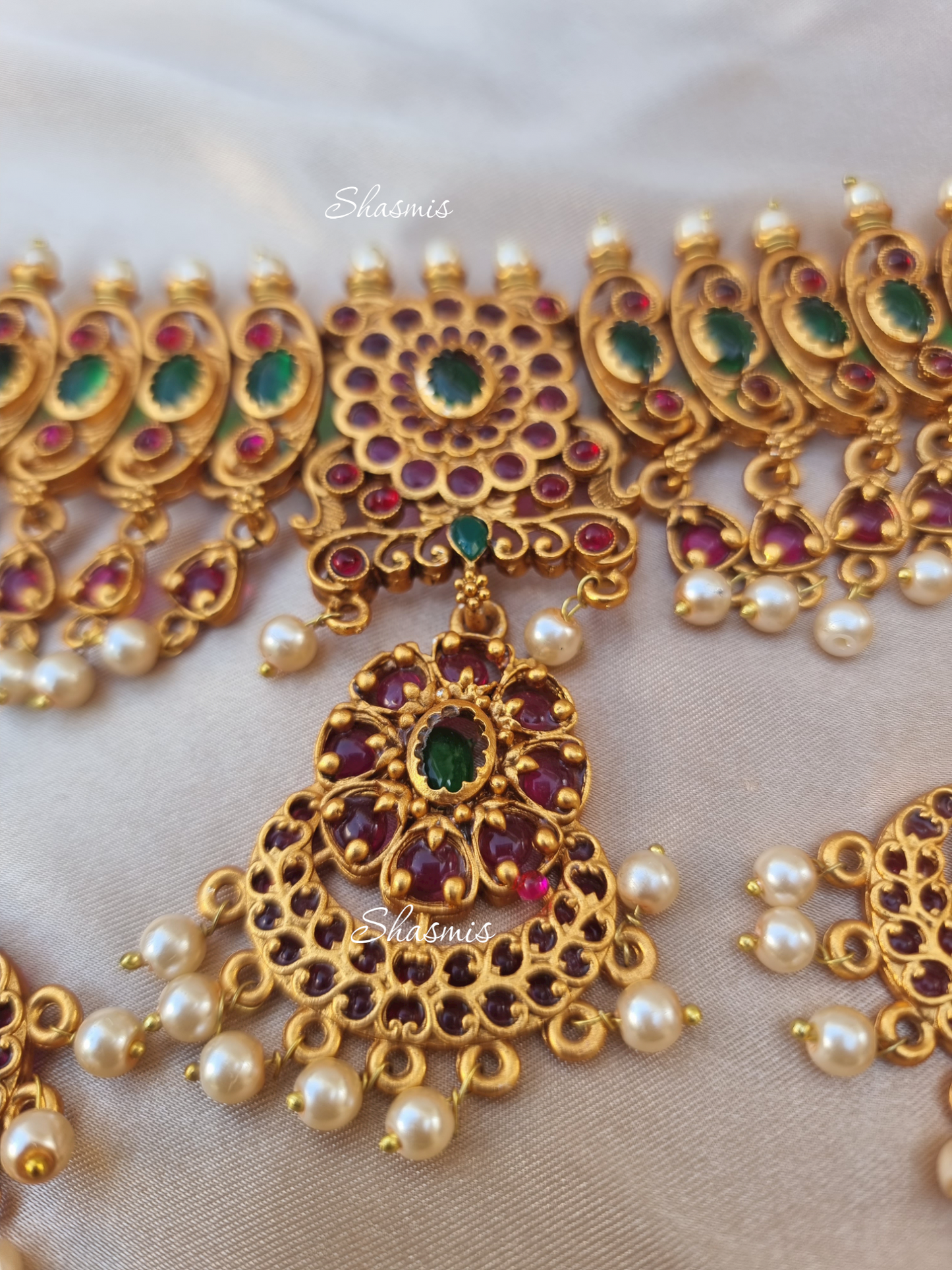 Statement Choker Temple Jewellery With Pendant  and Earrings