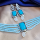 Light Blue Color Centre Stone Necklace With Earrings
