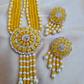 Yellow American Diamond Long Necklace With Earrings