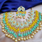 Mint Green Color Statement Necklace With Beads On Drop With Earrings