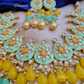 Mint Green Color Statement Necklace With Beads On Drop With Earrings