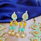 Mint Green Color Statement Necklace With Beads On Drop With Earrings