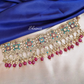 Statement Necklace With Multi color Stone And Red Beads On Drop